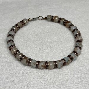 Neutral Stone Beaded Bracelet with Copper Accents